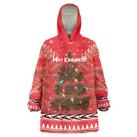 Kiwi New Zealand Christmas Wearable Blanket Hoodie Meri Kirihimete Silver Fern - Red Color LT14 One Size Red - Polynesian Pride