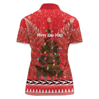 Kiwi New Zealand Christmas Women Polo Shirt Meri Kirihimete Silver Fern - Red Color LT14 - Polynesian Pride