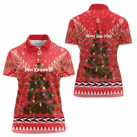 Kiwi New Zealand Christmas Women Polo Shirt Meri Kirihimete Silver Fern - Red Color LT14 - Polynesian Pride