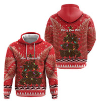 Kiwi New Zealand Christmas Zip Hoodie Meri Kirihimete Silver Fern - Red Color LT14 - Polynesian Pride