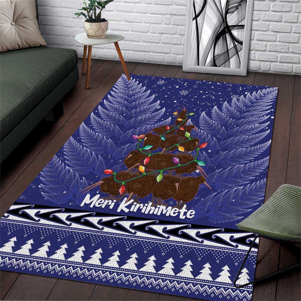 Kiwi New Zealand Christmas Area Rug Meri Kirihimete Silver Fern - Blue Color LT14 Blue - Polynesian Pride