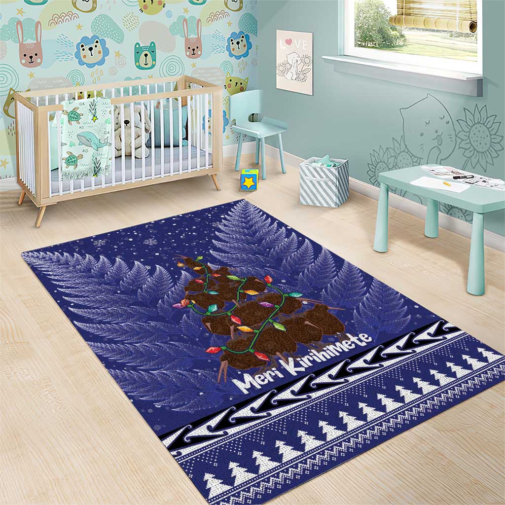 Kiwi New Zealand Christmas Area Rug Meri Kirihimete Silver Fern - Blue Color LT14 - Polynesian Pride