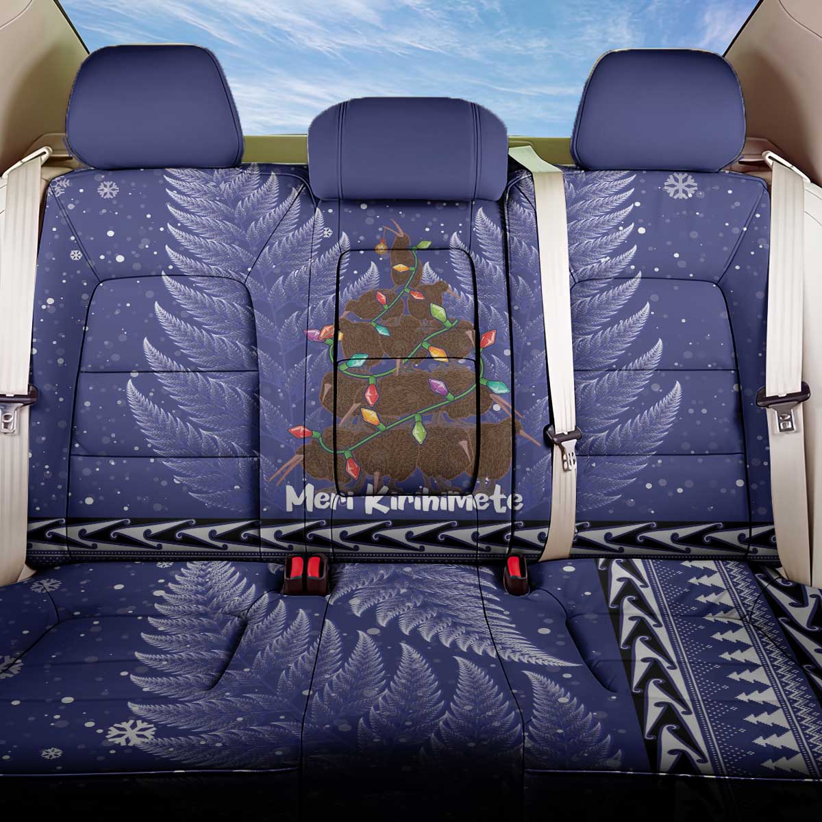 Kiwi New Zealand Christmas Back Car Seat Cover Meri Kirihimete Silver Fern - Blue Color LT14 One Size Blue - Polynesian Pride