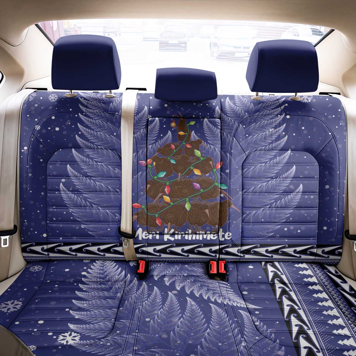 Kiwi New Zealand Christmas Back Car Seat Cover Meri Kirihimete Silver Fern - Blue Color LT14 - Polynesian Pride