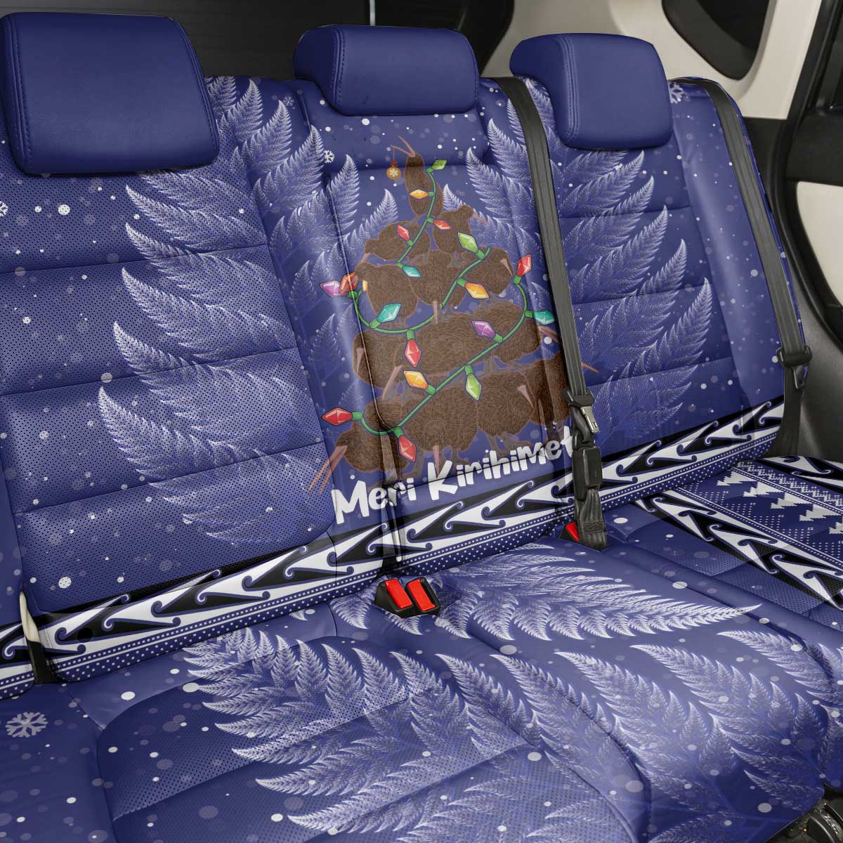 Kiwi New Zealand Christmas Back Car Seat Cover Meri Kirihimete Silver Fern - Blue Color LT14 - Polynesian Pride