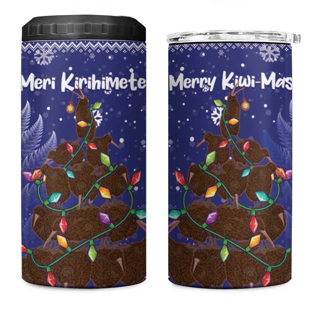 Kiwi New Zealand Christmas 4 in 1 Can Cooler Tumbler Meri Kirihimete Silver Fern - Blue Color LT14 One Size: 16 oz Blue - Polynesian Pride