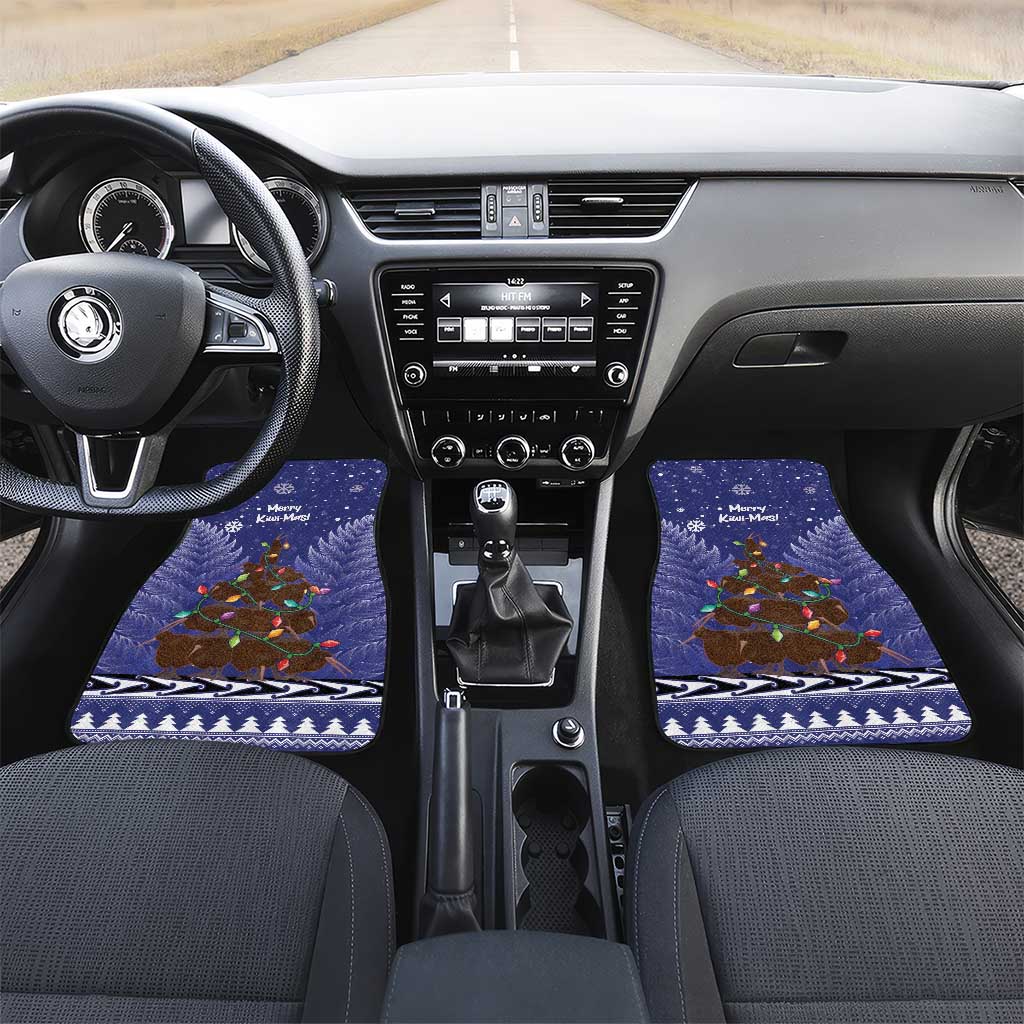 Kiwi New Zealand Christmas Car Mats Meri Kirihimete Silver Fern - Blue Color LT14 Set 2pcs - Front Blue - Polynesian Pride