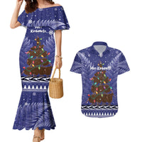 Kiwi New Zealand Christmas Couples Matching Mermaid Dress and Hawaiian Shirt Meri Kirihimete Silver Fern - Blue Color LT14 Blue - Polynesian Pride