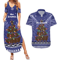 Kiwi New Zealand Christmas Couples Matching Summer Maxi Dress and Hawaiian Shirt Meri Kirihimete Silver Fern - Blue Color LT14 Blue - Polynesian Pride