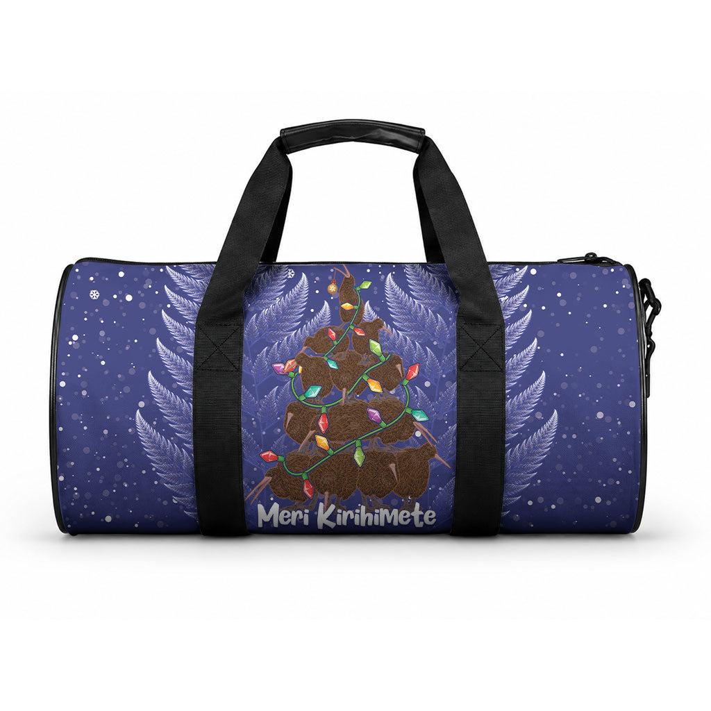 Kiwi New Zealand Christmas Duffle Bag Meri Kirihimete Silver Fern - Blue Color LT14 One size Blue - Polynesian Pride