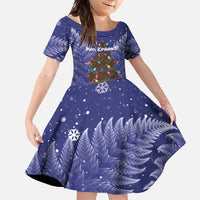 Kiwi New Zealand Christmas Family Matching Mermaid Dress and Hawaiian Shirt Meri Kirihimete Silver Fern - Blue Color LT14 Daughter's Dress Blue - Polynesian Pride
