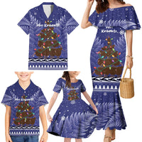 Kiwi New Zealand Christmas Family Matching Mermaid Dress and Hawaiian Shirt Meri Kirihimete Silver Fern - Blue Color LT14 - Polynesian Pride