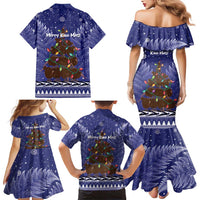 Kiwi New Zealand Christmas Family Matching Mermaid Dress and Hawaiian Shirt Meri Kirihimete Silver Fern - Blue Color LT14 - Polynesian Pride