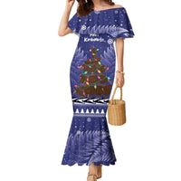 Kiwi New Zealand Christmas Family Matching Mermaid Dress and Hawaiian Shirt Meri Kirihimete Silver Fern - Blue Color LT14 Mom's Dress Blue - Polynesian Pride
