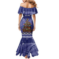 Kiwi New Zealand Christmas Family Matching Mermaid Dress and Hawaiian Shirt Meri Kirihimete Silver Fern - Blue Color LT14 - Polynesian Pride