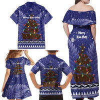 Kiwi New Zealand Christmas Family Matching Off Shoulder Maxi Dress and Hawaiian Shirt Meri Kirihimete Silver Fern - Blue Color LT14 - Polynesian Pride