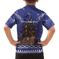 Kiwi New Zealand Christmas Family Matching Off Shoulder Short Dress and Hawaiian Shirt Meri Kirihimete Silver Fern - Blue Color LT14 - Polynesian Pride