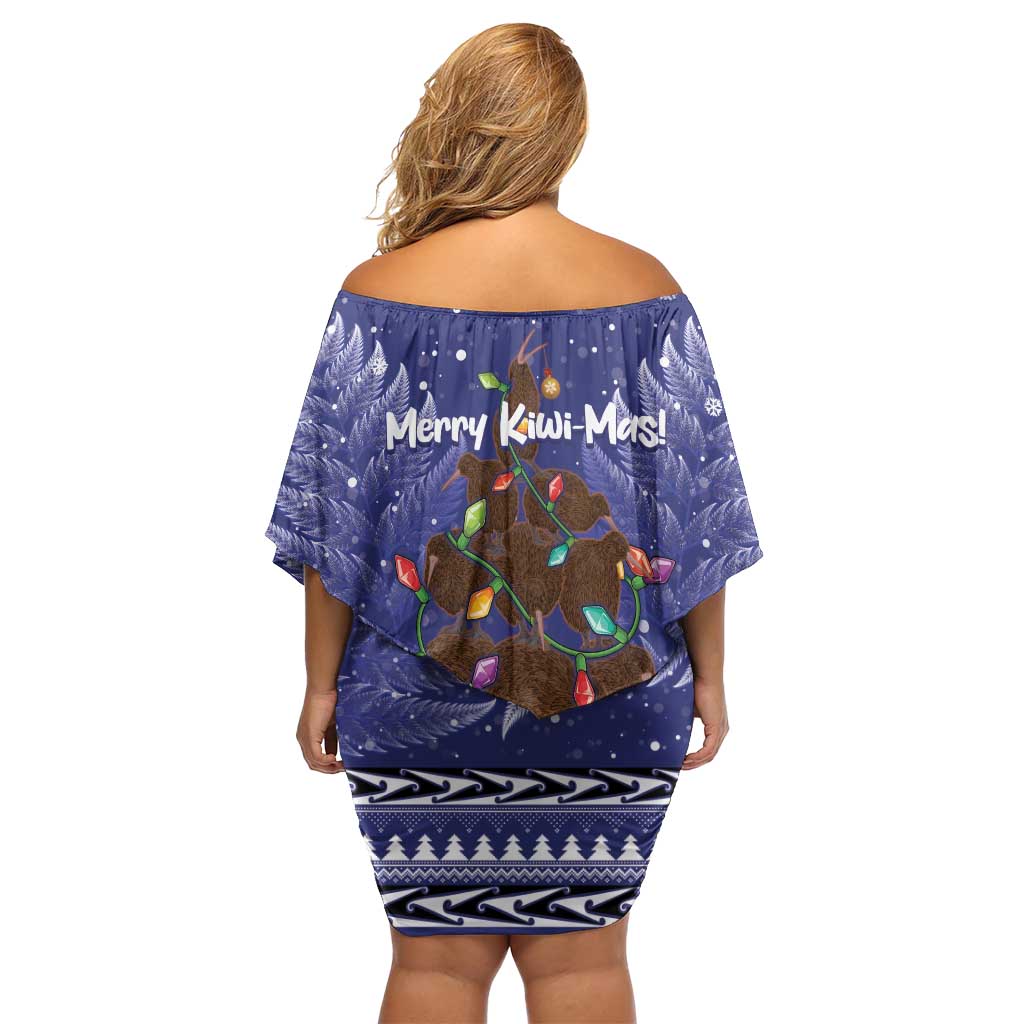 Kiwi New Zealand Christmas Family Matching Off Shoulder Short Dress and Hawaiian Shirt Meri Kirihimete Silver Fern - Blue Color LT14 - Polynesian Pride