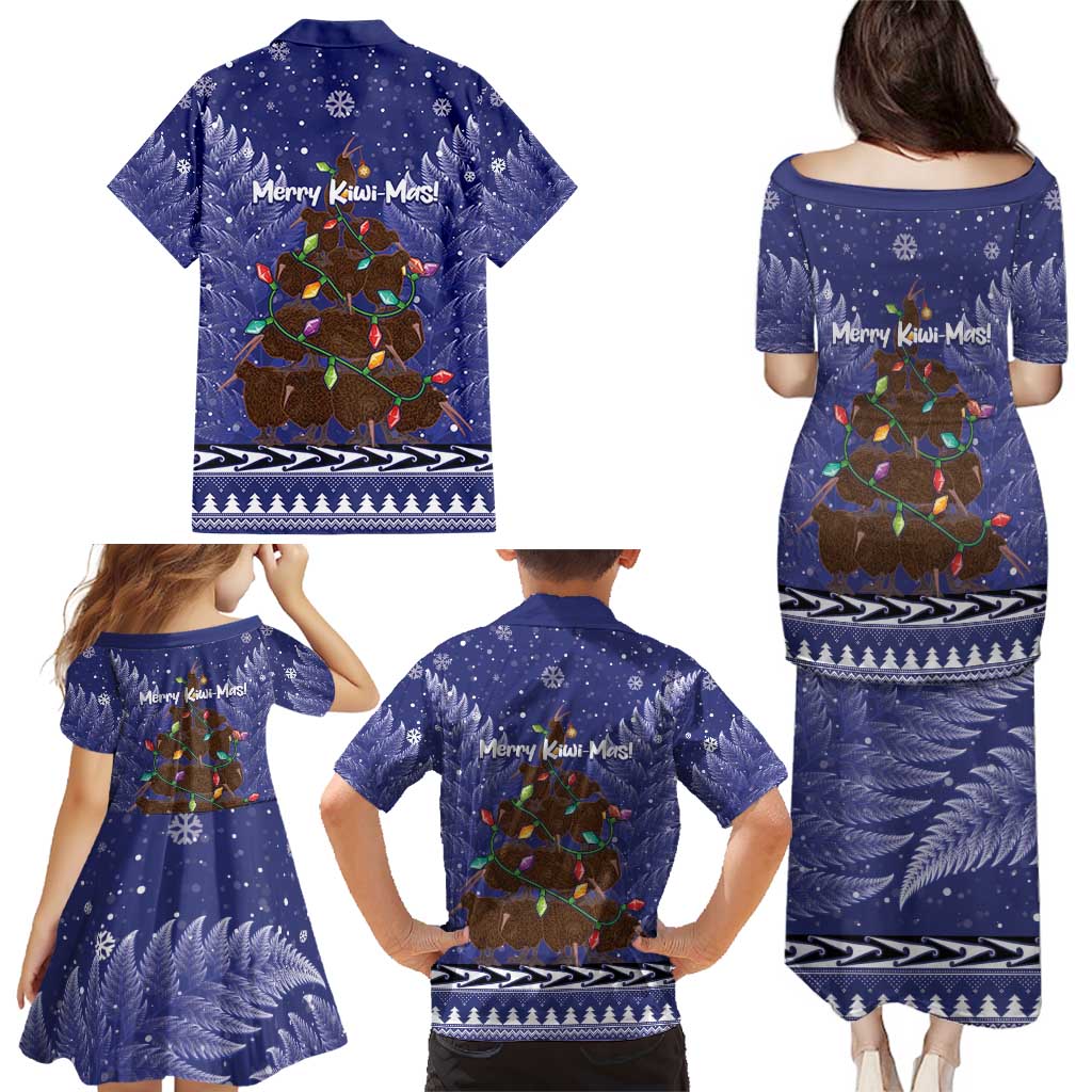 Kiwi New Zealand Christmas Family Matching Puletasi and Hawaiian Shirt Meri Kirihimete Silver Fern - Blue Color LT14 - Polynesian Pride