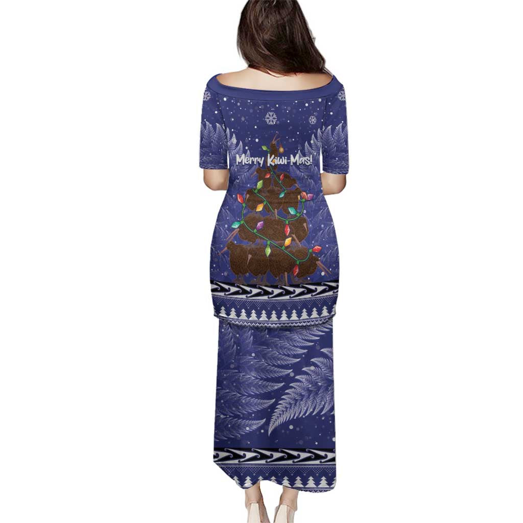Kiwi New Zealand Christmas Family Matching Puletasi and Hawaiian Shirt Meri Kirihimete Silver Fern - Blue Color LT14 - Polynesian Pride