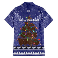 Kiwi New Zealand Christmas Family Matching Short Sleeve Bodycon Dress and Hawaiian Shirt Meri Kirihimete Silver Fern - Blue Color LT14 - Polynesian Pride