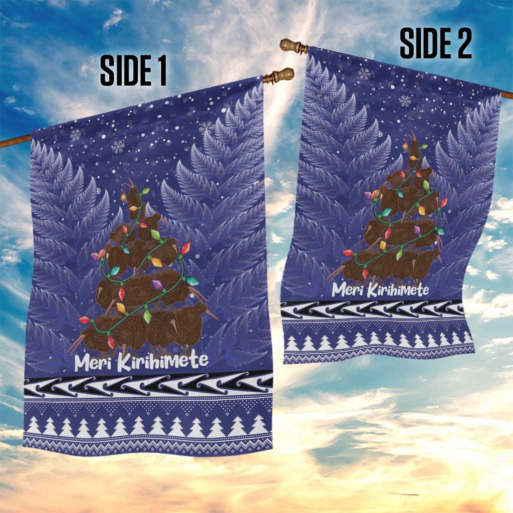 Kiwi New Zealand Christmas Garden Flag Meri Kirihimete Silver Fern - Blue Color LT14 - Polynesian Pride