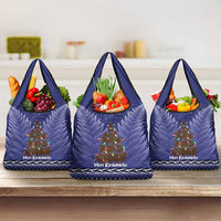 Kiwi New Zealand Christmas Grocery Bag Meri Kirihimete Silver Fern - Blue Color LT14 3-pack One Size Blue - Polynesian Pride