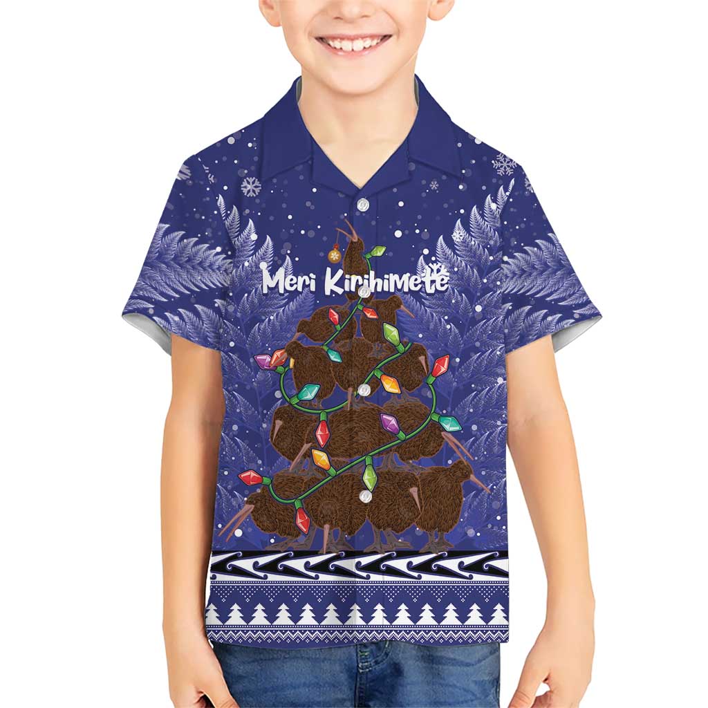 Kiwi New Zealand Christmas Hawaiian Shirt Meri Kirihimete Silver Fern - Blue Color LT14 - Polynesian Pride