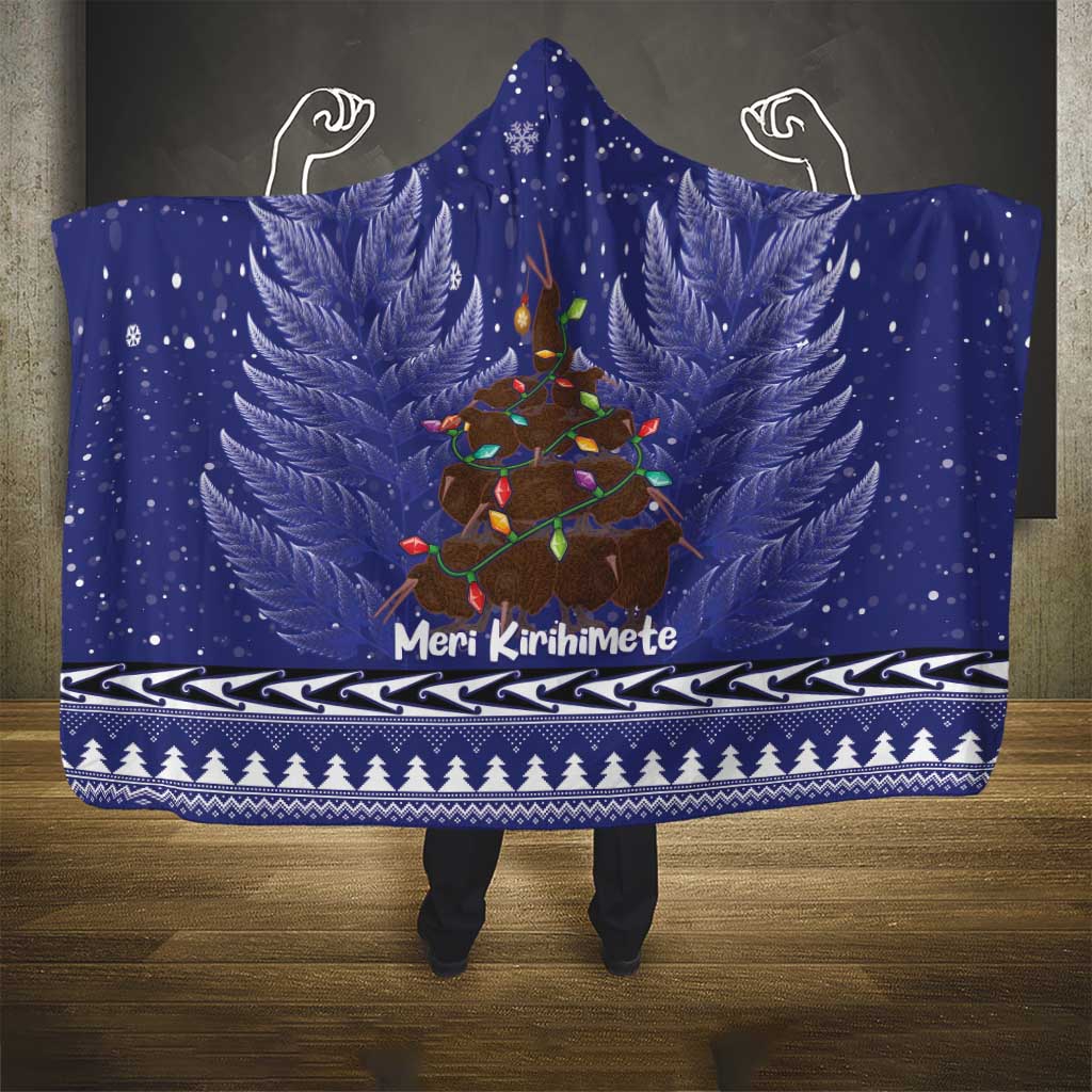 Kiwi New Zealand Christmas Hooded Blanket Meri Kirihimete Silver Fern - Blue Color LT14 - Polynesian Pride