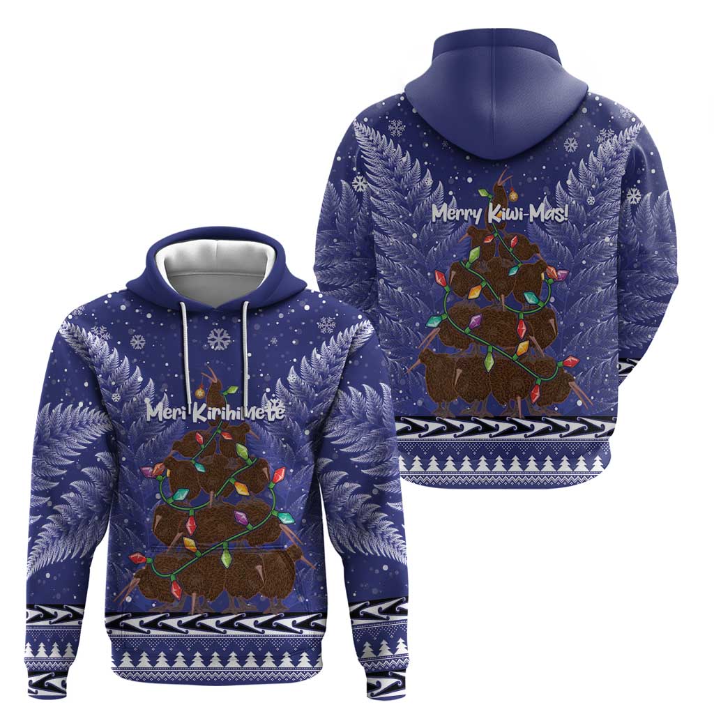 Kiwi New Zealand Christmas Hoodie Meri Kirihimete Silver Fern - Blue Color LT14 - Polynesian Pride