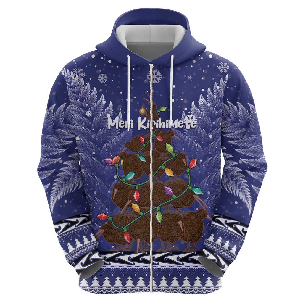 Kiwi New Zealand Christmas Hoodie Meri Kirihimete Silver Fern - Blue Color LT14 - Polynesian Pride