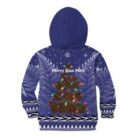 Kiwi New Zealand Christmas Kid Hoodie Meri Kirihimete Silver Fern - Blue Color LT14 - Polynesian Pride