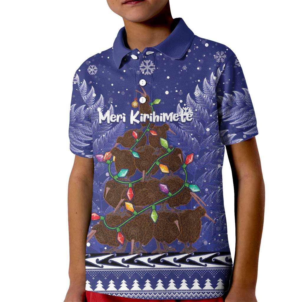 Kiwi New Zealand Christmas Kid Polo Shirt Meri Kirihimete Silver Fern - Blue Color LT14 Kid Blue - Polynesian Pride
