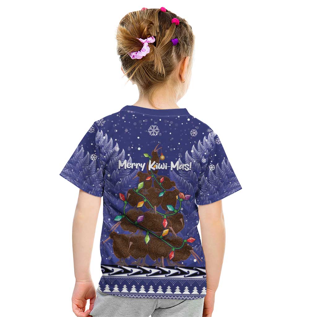 Kiwi New Zealand Christmas Kid T Shirt Meri Kirihimete Silver Fern - Blue Color LT14 - Polynesian Pride