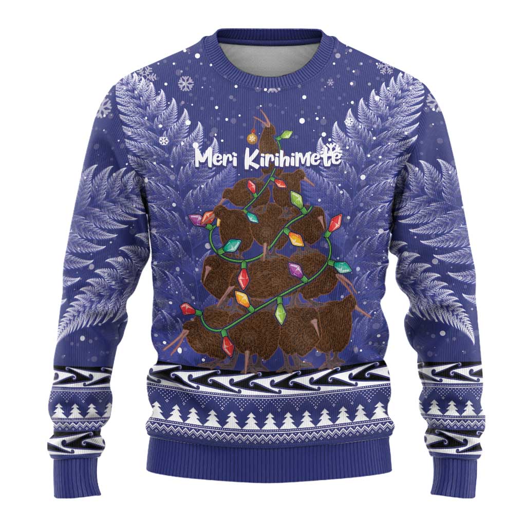 Kiwi New Zealand Christmas Ugly Christmas Sweater Meri Kirihimete Silver Fern - Blue Color LT14 - Polynesian Pride