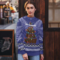 Kiwi New Zealand Christmas Ugly Christmas Sweater Meri Kirihimete Silver Fern - Blue Color LT14 - Polynesian Pride