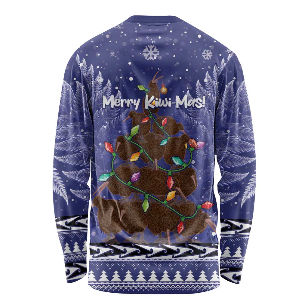 Kiwi New Zealand Christmas Long Sleeve Shirt Meri Kirihimete Silver Fern - Blue Color LT14 - Polynesian Pride