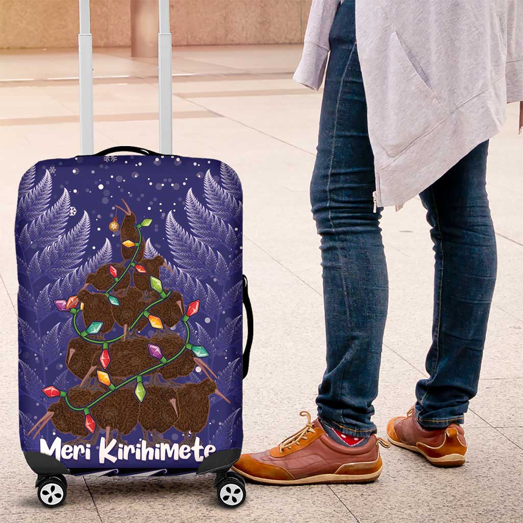 Kiwi New Zealand Christmas Luggage Cover Meri Kirihimete Silver Fern - Blue Color LT14 Blue - Polynesian Pride