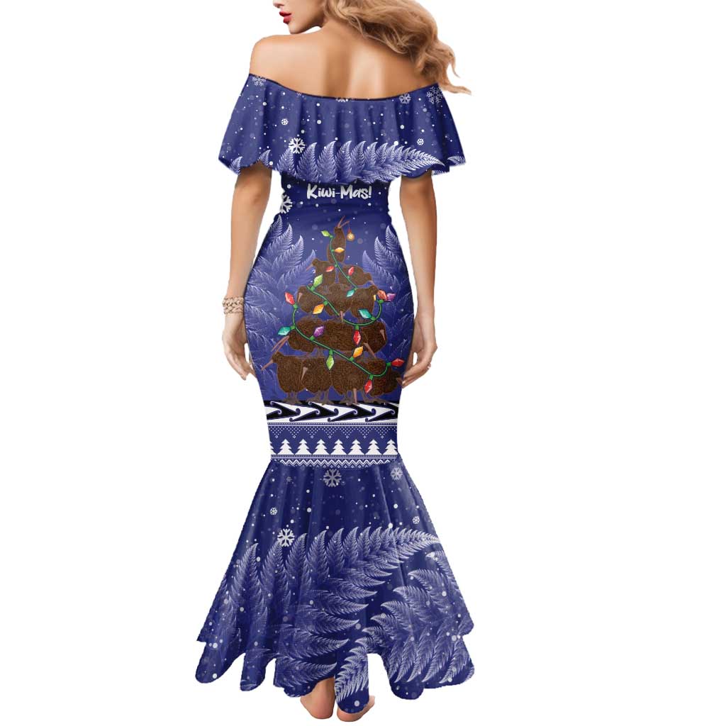 Kiwi New Zealand Christmas Mermaid Dress Meri Kirihimete Silver Fern - Blue Color LT14 - Polynesian Pride