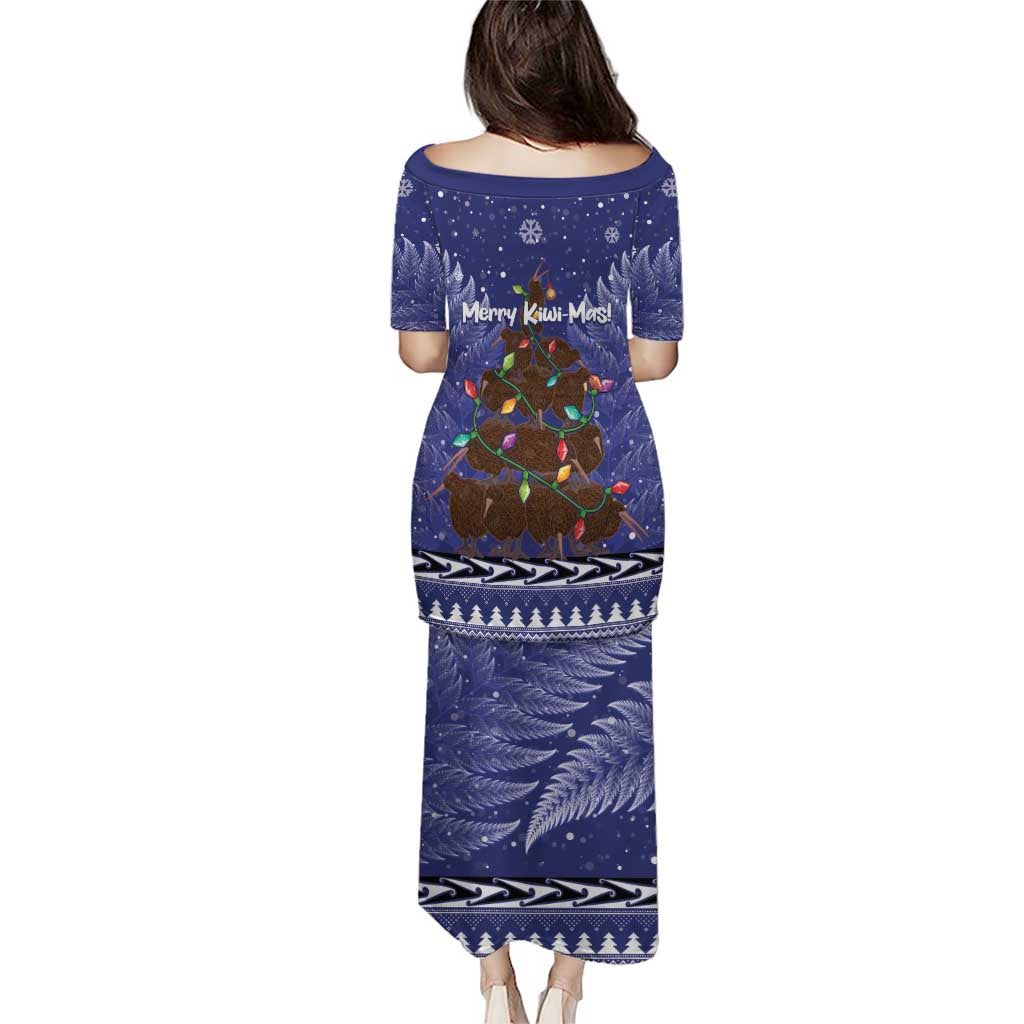 Kiwi New Zealand Christmas Puletasi Meri Kirihimete Silver Fern - Blue Color LT14 - Polynesian Pride