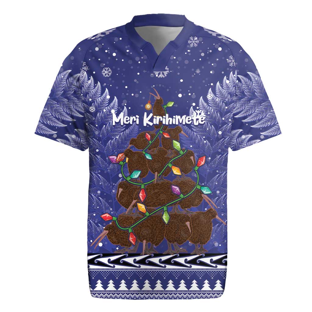 Kiwi New Zealand Christmas Rugby Jersey Meri Kirihimete Silver Fern - Blue Color LT14 Blue - Polynesian Pride