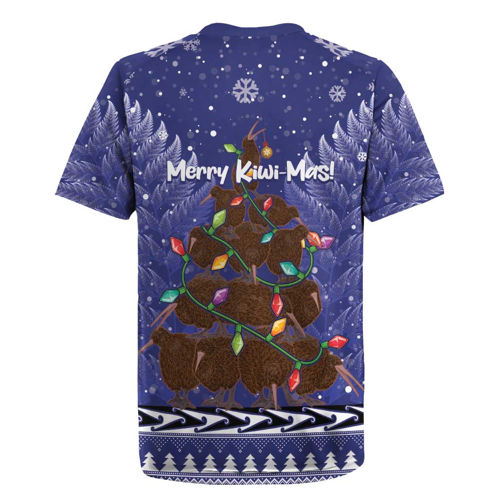 Kiwi New Zealand Christmas Rugby Jersey Meri Kirihimete Silver Fern - Blue Color LT14 - Polynesian Pride