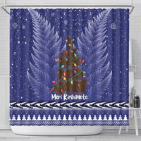 Kiwi New Zealand Christmas Shower Curtain Meri Kirihimete Silver Fern - Blue Color LT14 - Polynesian Pride