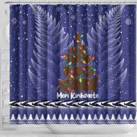 Kiwi New Zealand Christmas Shower Curtain Meri Kirihimete Silver Fern - Blue Color LT14 - Polynesian Pride