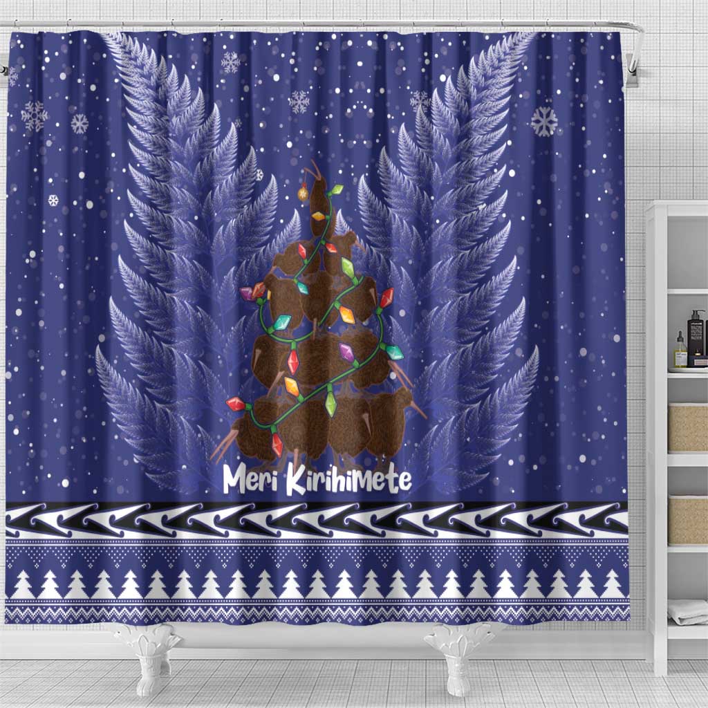 Kiwi New Zealand Christmas Shower Curtain Meri Kirihimete Silver Fern - Blue Color LT14 - Polynesian Pride