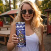 Kiwi New Zealand Christmas Skinny Tumbler Meri Kirihimete Silver Fern - Blue Color LT14 - Polynesian Pride