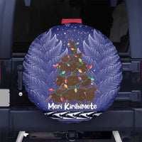 Kiwi New Zealand Christmas Spare Tire Cover Meri Kirihimete Silver Fern - Blue Color LT14 - Polynesian Pride