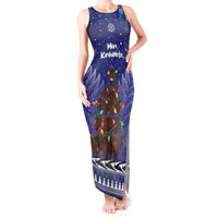 Kiwi New Zealand Christmas Tank Maxi Dress Meri Kirihimete Silver Fern - Blue Color LT14 Women Blue - Polynesian Pride