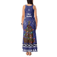 Kiwi New Zealand Christmas Tank Maxi Dress Meri Kirihimete Silver Fern - Blue Color LT14 - Polynesian Pride