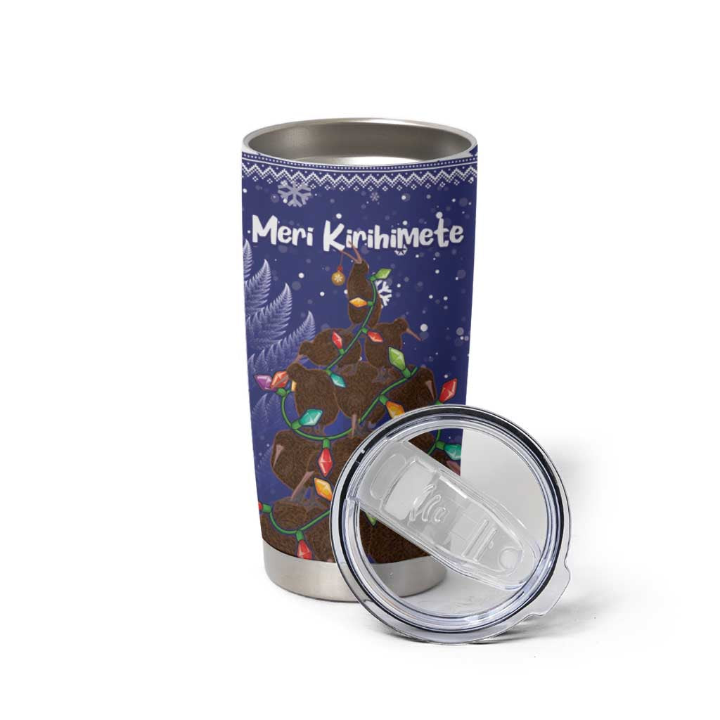 Kiwi New Zealand Christmas Tumbler Cup Meri Kirihimete Silver Fern - Blue Color LT14 - Polynesian Pride